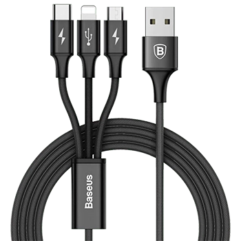 کابل تبدیل USB به microUSB / USB-C / لایتنینگ باسئوس مدل CAMLT-SU01 طول 1.2 متر